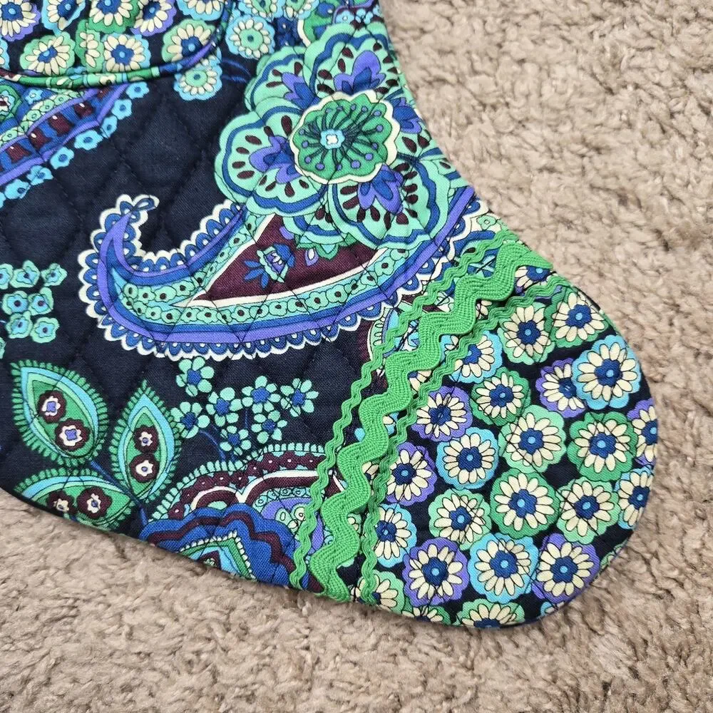 Vera Bradley Christmas paisley Stocking Blue Rhapsody with Bells
